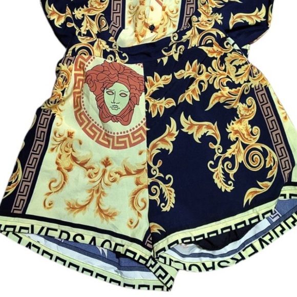 SHORT SET: 2Pc Black and Gold w/Greek Detailing, NWT - Picture 8 of 15